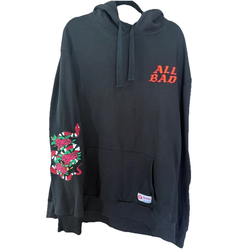 Rare Snake Floral Embroidery Hoodie Size XL Black Cotton Grunge Whimsigoth